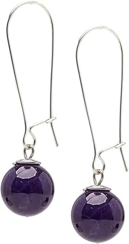 Handmade Women's Natural Gemstone Silver Drop Earrings