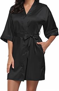 Women's Satin Kimono Bathrobe with Pockets