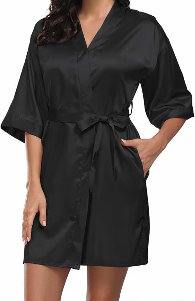 Women's Satin Kimono Bathrobe with Pockets