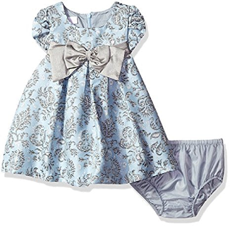 baby girls Short Sleeve Jacquard Party Special Occasion Dress, Blue, 3-6 Months US
