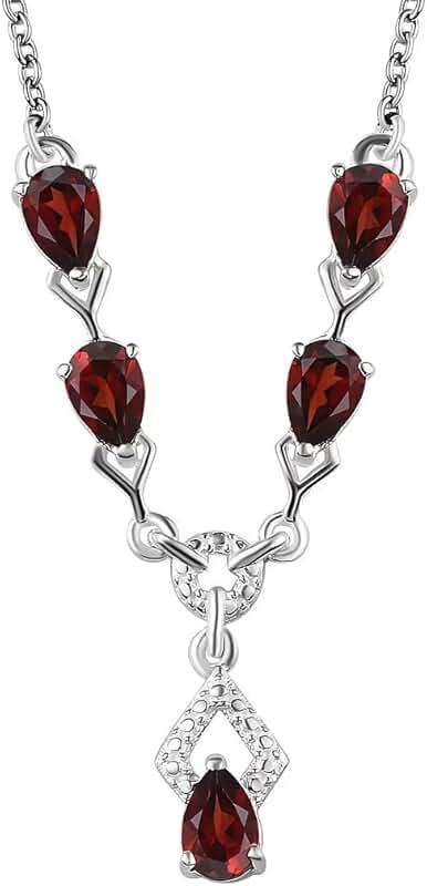 Teardrop Birthstone Necklace in Silver with Chain