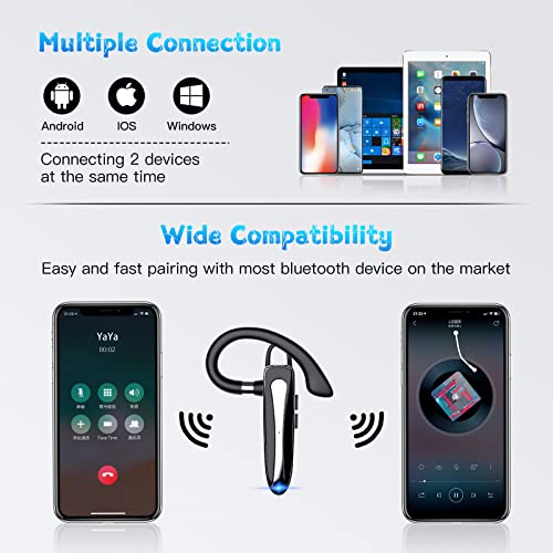 Bluetooth Headset,Wireless Bluetooth Earpiece V5.1 Hands-Free Earphones CVC 8.0 Noise Canceling with Dual-Mic for Driving/Business/Office, Compatible with iPhone and Android