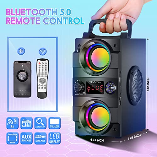 Bluetooth Speaker, 40W(60W Peak) Portable Bluetooth Speakers with Subwoofer Wireless Stereo Rich Bass Boombox with LED Lights Outdoor Home Party Speakers Support FM Radio Remote Control AUX EQ