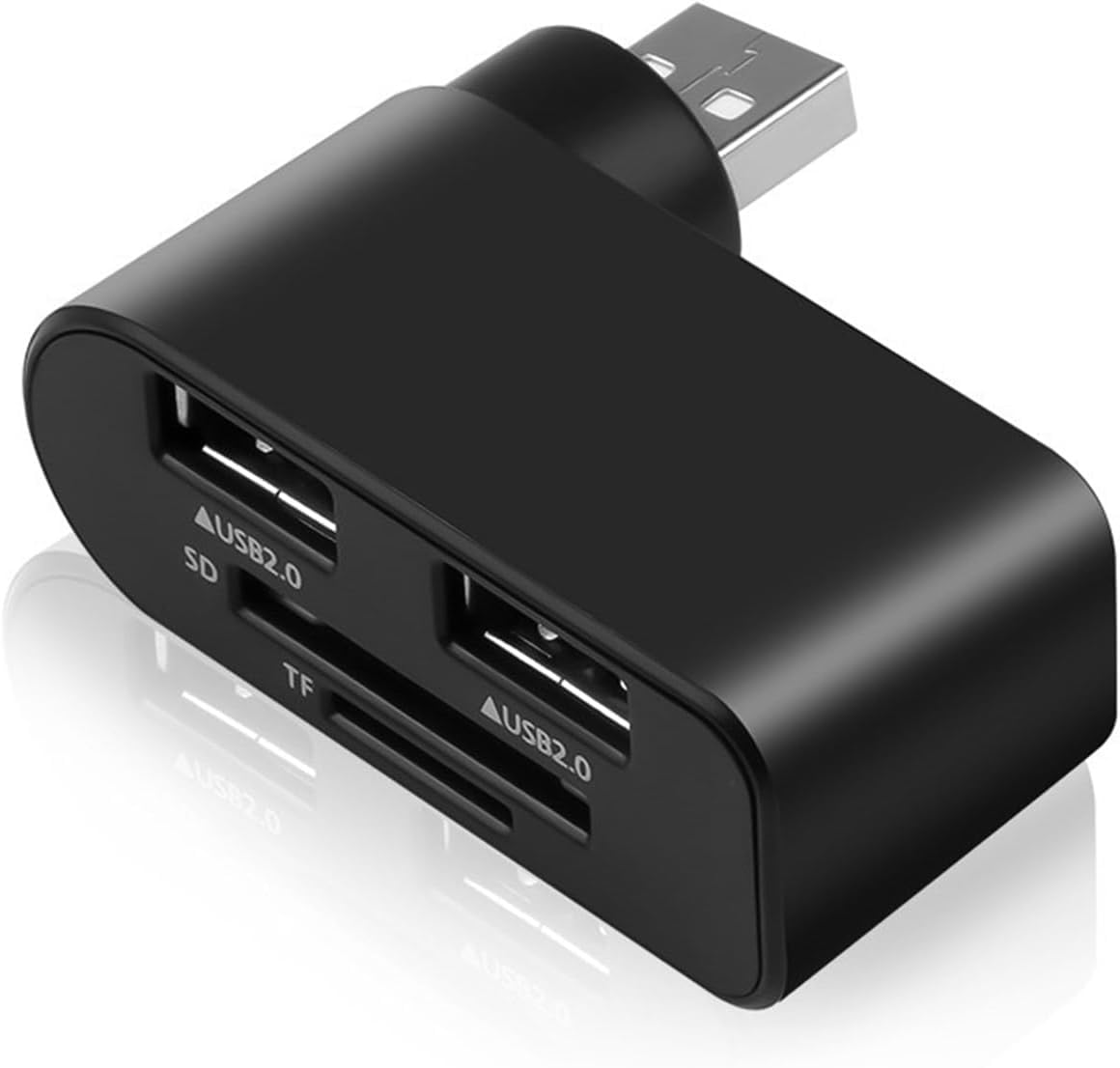 Black 4-in-1 USB 2.0 Hub with Rotatable Splitter