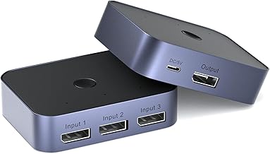 8K DisplayPort Switcher 3-in-1 Out, 4K HDR, Aluminum