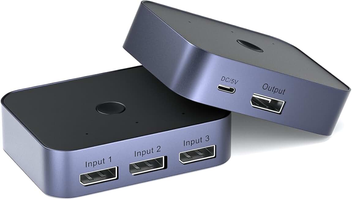 8K DisplayPort Switcher 3-in-1 Out, 4K HDR, Aluminum