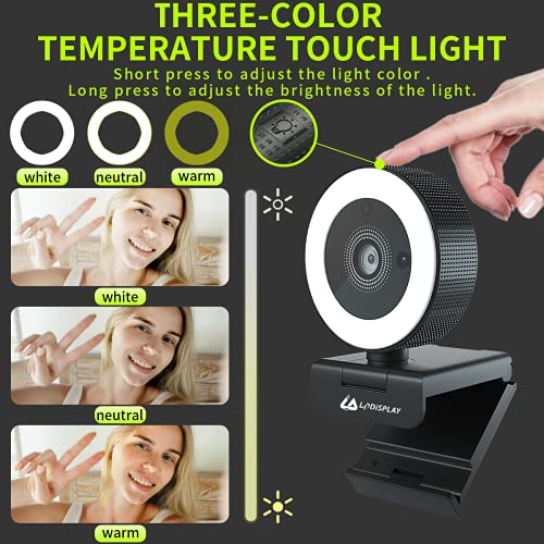 H200 2K Webcam with Light for PC with Microphone and Adjustable Brightness, Comes with Privacy Cover and Remote Control, Zoomable UBS Web Camera for Online Teaching, FaceTime, PC/Mac/Laptop