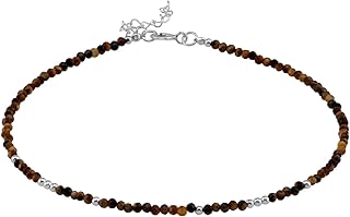 Small gemstone bead sterling silver adjustable anklet