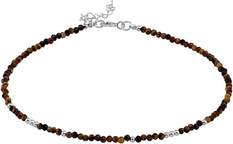 Small gemstone bead sterling silver adjustable anklet
