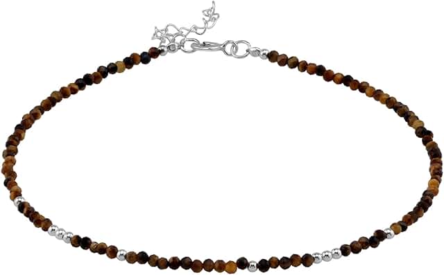 Small gemstone bead sterling silver adjustable anklet