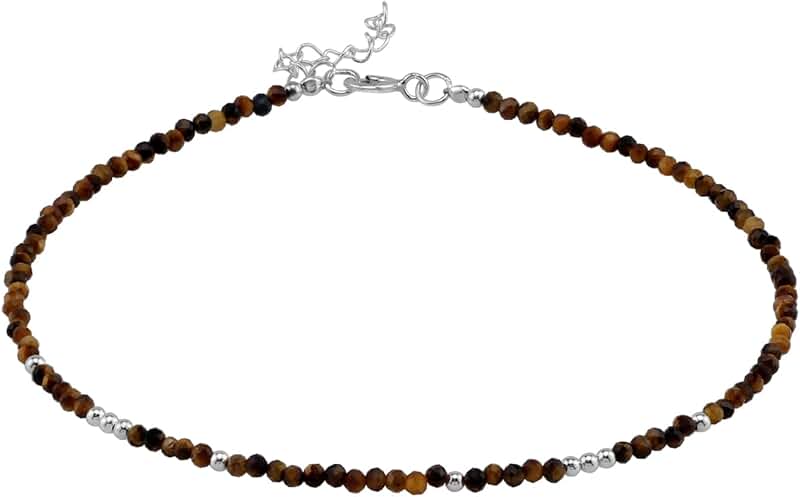 Small gemstone bead sterling silver adjustable anklet