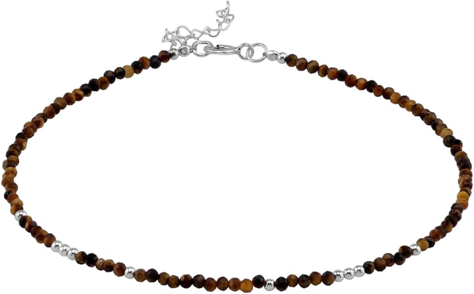 Small gemstone bead sterling silver adjustable anklet