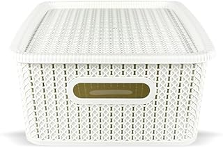 Six Rattan-Style Storage Baskets with Lids and Handles