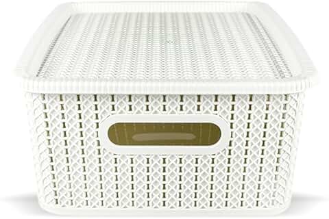 Six Rattan-Style Storage Baskets with Lids and Handles