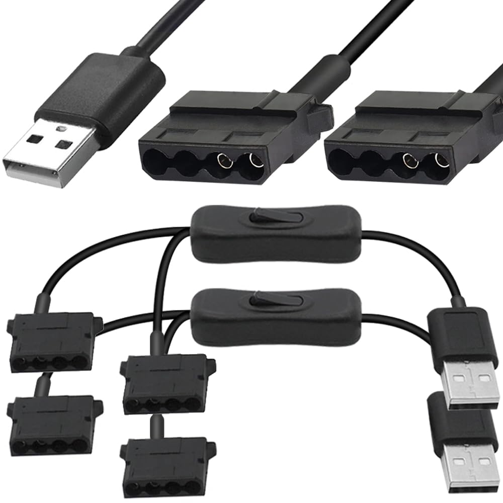 USB to Dual 4-Pin Molex Fan Power Cable, 2 Pack