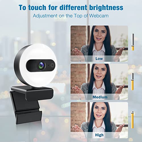 2K Webcam with Microphone, HD USB PC Camera Webcam with Ring Light & Privacy Cover,Plug & Play Streaming Computer Webcam with Tripod Stand for PC Video Conferencing Zoom Meeting Skype Desktop