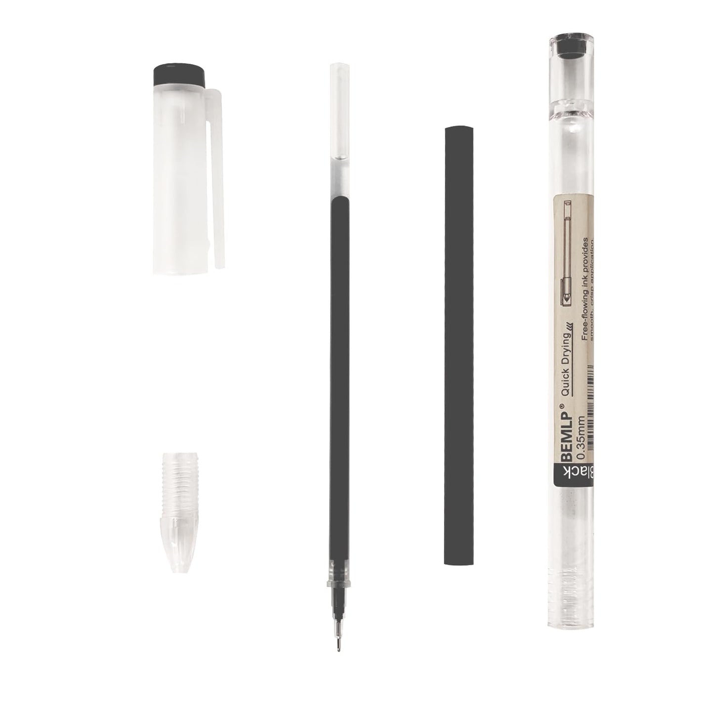 Set of 12 black gel ink pens with quick-drying fine point