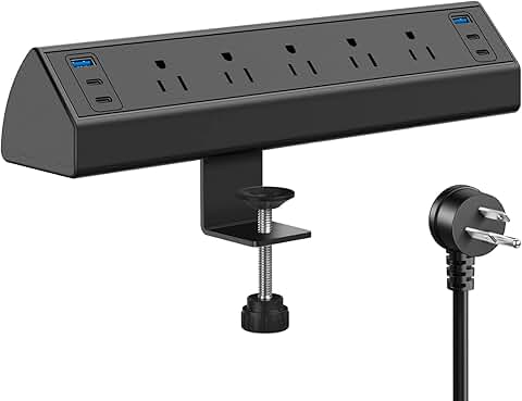 Desk Clamp Power Strip with USB-C and Outlets