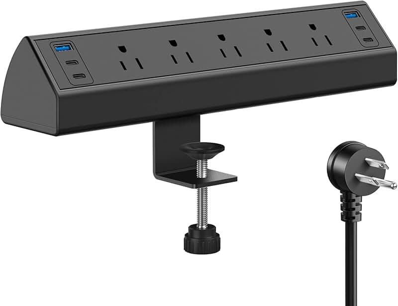 Desk Clamp Power Strip with USB-C and Outlets