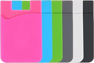 Six silicone phone card holder sleeves in assorted colors