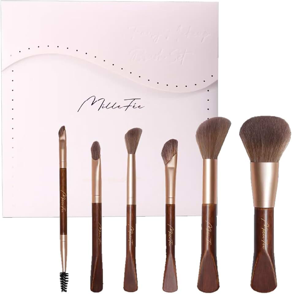 Six-piece synthetic fiber oval cosmetic brush set