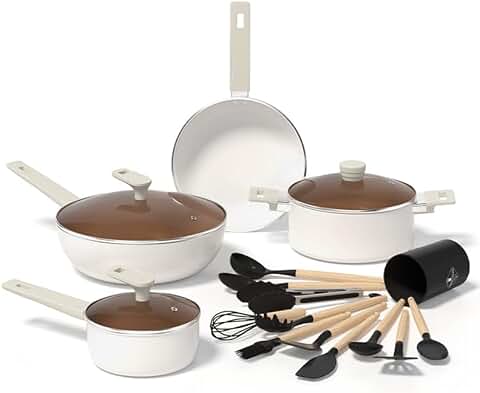 16-Piece Nonstick Ceramic Cookware Set with White Handles