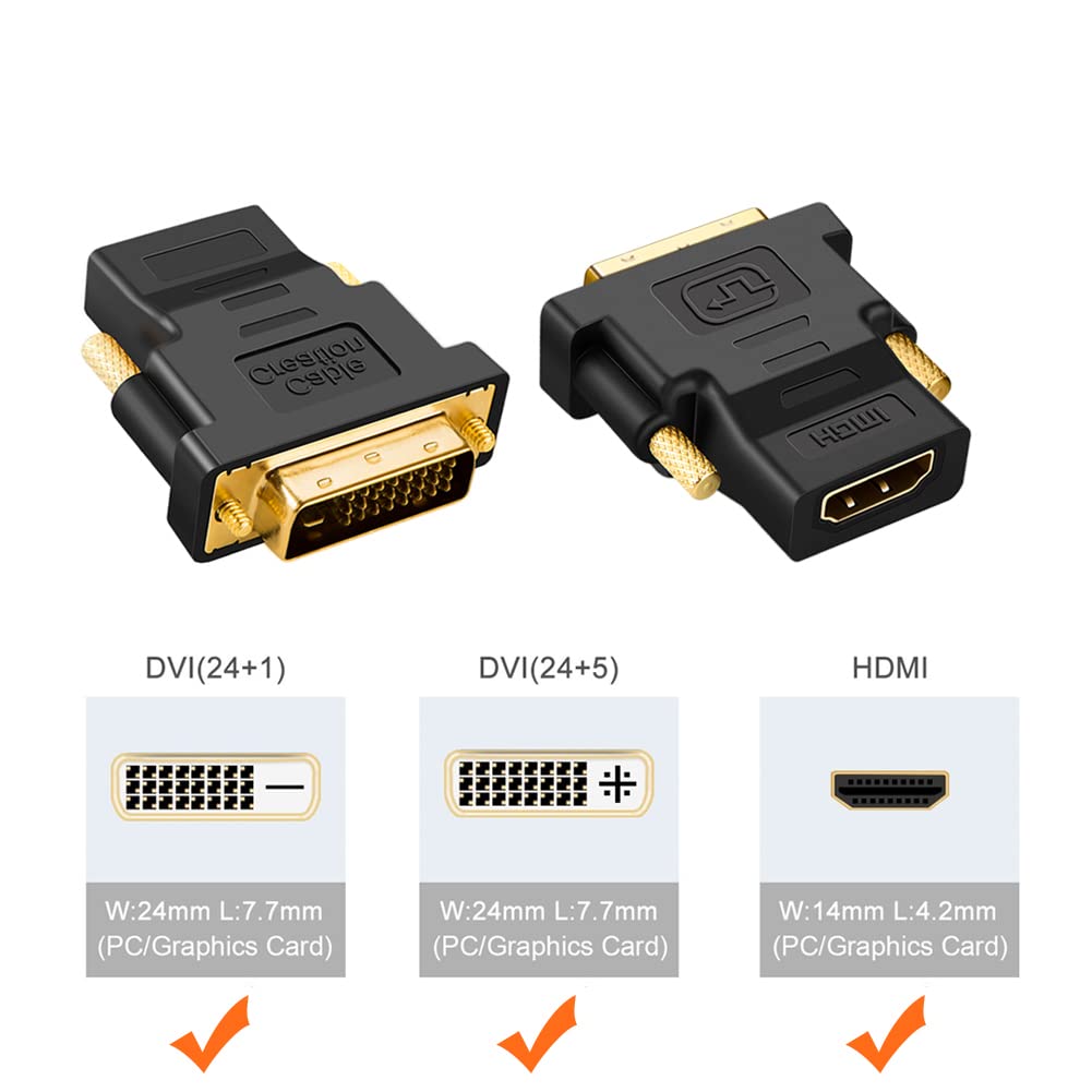 DVI to HDMI Adapter, 2-Pack Bi-Directional DVI Male to HDMI Female Converter, 1080P, 3D for PS3,PS4,TV Box,Blu-ray,Projector,HDTV