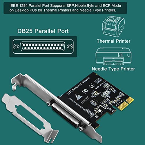 1-Port PCI Express Parallel Card, IEEE 1284 Standard DB25 LPT PCIE Parallel Port-Supports IEEE 1284 SPP, Nibble, Byte and ECP Mode, PCIE DB25 Adapter (PCIE-PA1)