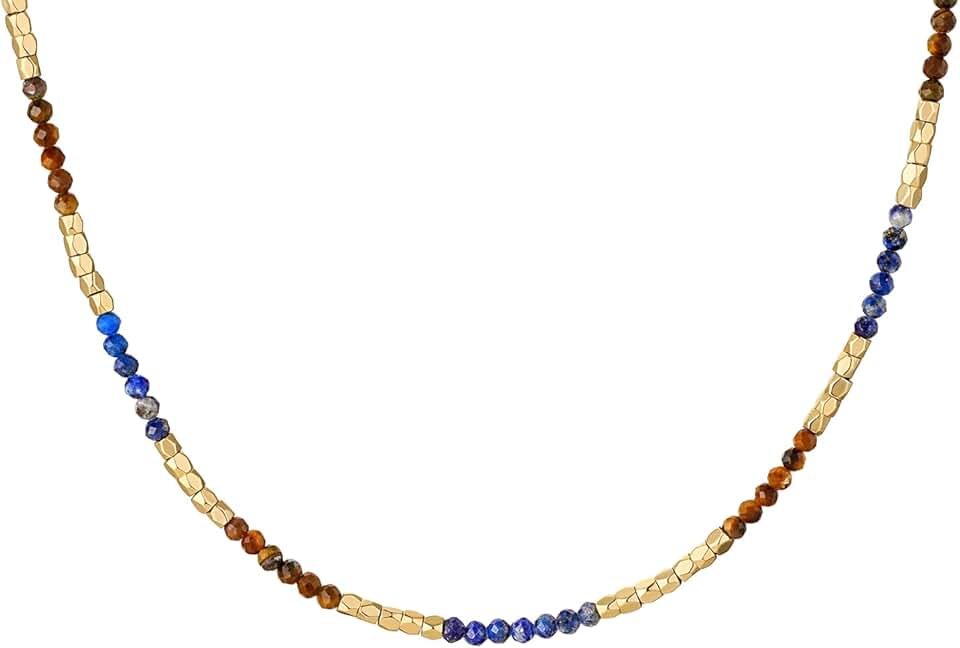 Women’s Beaded Gemstone Gold Plated Choker Necklace