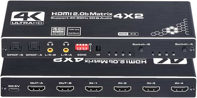 4K HDMI Matrix Switch 4x2 with Remote and HDR