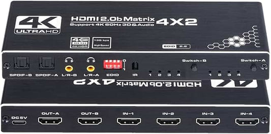 4K HDMI Matrix Switch 4x2 with Remote and HDR