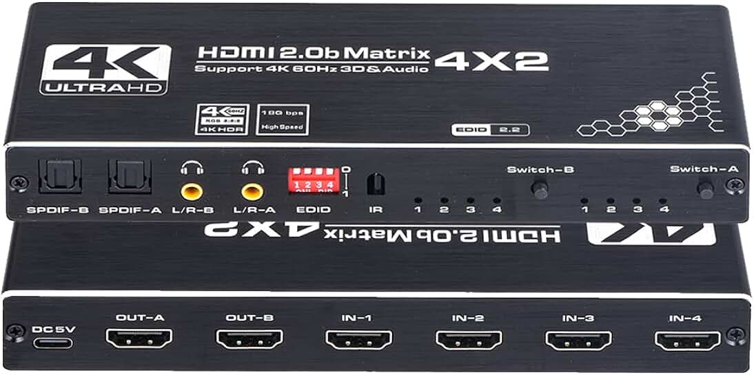 4K HDMI Matrix Switch 4x2 with Remote and HDR