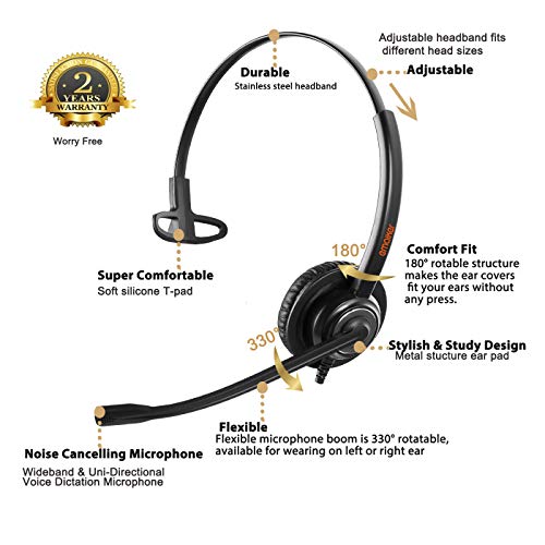 1 Ear USB Headset with Microphone for PC Laptop, Wired Mono PC Headphone with Audio Controller/Ringer Speaker for Office Work Teams Zoom Conference Dictation
