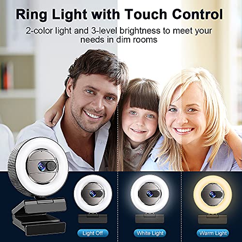 2021 CASECUBE 2K Quad HD Webcam with Microphone and Ring Light, Webcam Cover, 2 Colors and 3-Level Brightness, Plug and Play Computer Camera, Web Camera for Laptop, PC, Streaming Webcam for YouTube