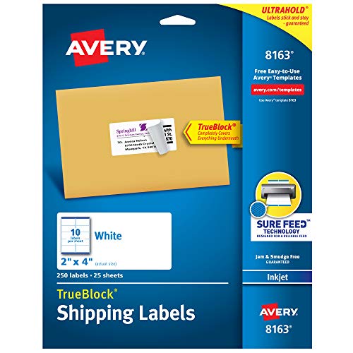 8163 Shipping Labels for Inkjet Printers, 250 White 2x4 Labels