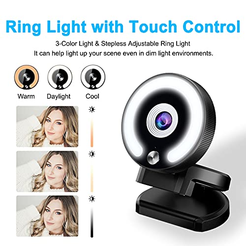 2K QHD Webcam with Streaming Microphone and Adjustable Lights Autofocus Plug and Play Web Camera for Online Lessons Zoom Meeting Skype Teams PC Mac Laptop Desktop Computer