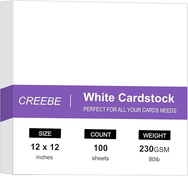 White 12x12 Inch Cardstock, 100 Sheets, 80lb Cover
