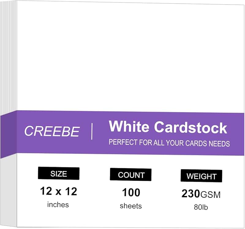 White 12x12 Inch Cardstock, 100 Sheets, 80lb Cover