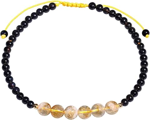 Citrine and Black Agate Beaded Anklet for Women