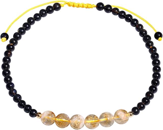 Citrine and Black Agate Beaded Anklet for Women