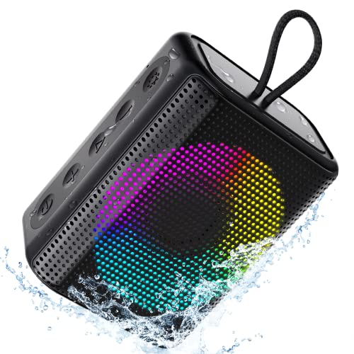 Outdoor Waterproof Bluetooth Speaker, Wireless Portable Mini Shower Travel Speaker with Colorful RGB Lights, Enhanced Bass, Built-in Mic for Sports, Pool, Beach