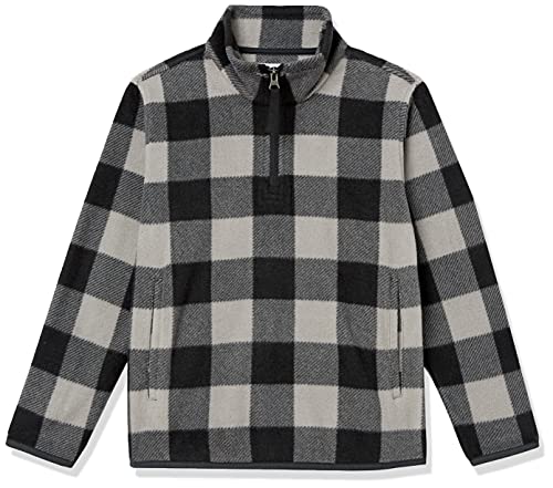 Boys' Polar Fleece Quarter-Zip Pullover Jacket, Grey, Buffalo Check, Small