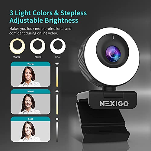 N620E 60FPS AutoFocus ePTZ Webcam, 2X Digital Zoom, Ring Light & Privacy Cover, [Software Included], 1080P FHD Streaming Web Camera, Dual Stereo Mics, for Zoom Skype Teams