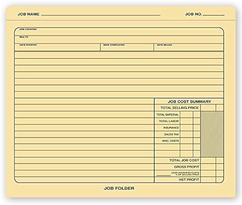 12x10 Job Folder with Preprinted Labels, 50 Open Top Folders