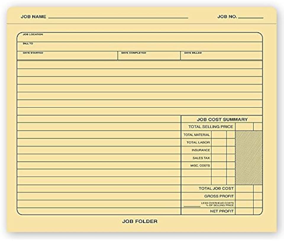 12x10 Job Folder with Preprinted Labels, 50 Open Top Folders