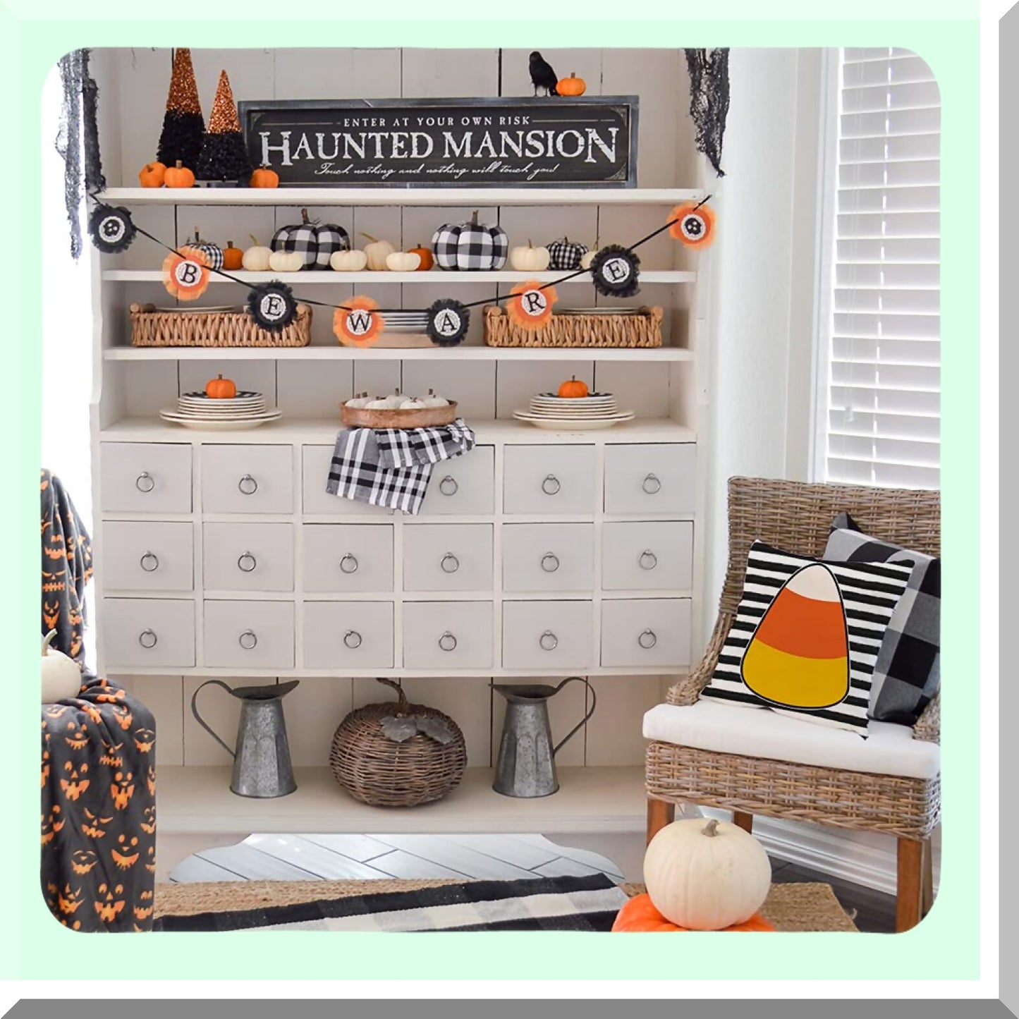 Halloween Pillow Covers Set of 4 - Black Cat Pumpkin Ghost Candy Corn - Stripe Polka Dot Decorative Throw Pillow Cases - Indoor Outdoor Home Decor