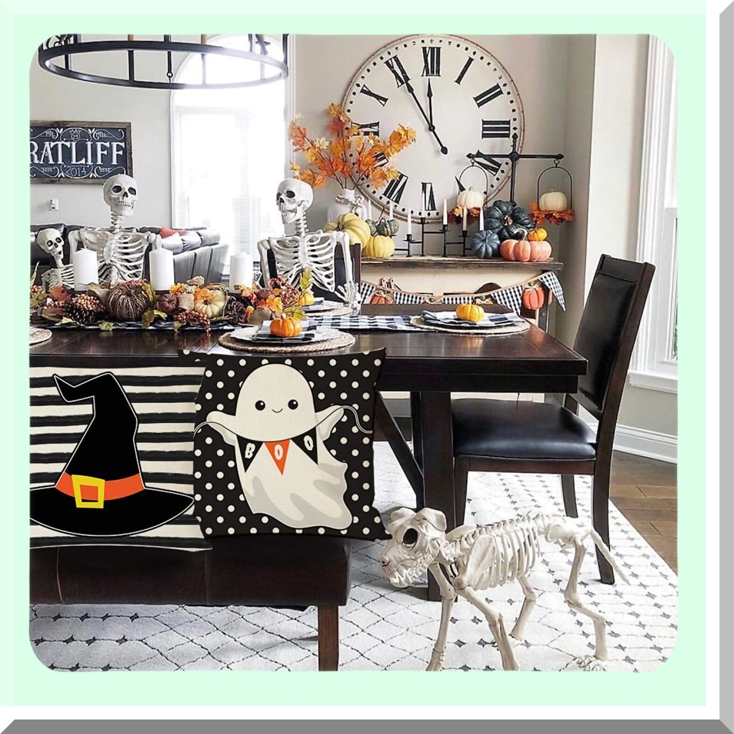 Halloween Pillow Covers Set of 4 - Black Cat Pumpkin Ghost Candy Corn - Stripe Polka Dot Decorative Throw Pillow Cases - Indoor Outdoor Home Decor