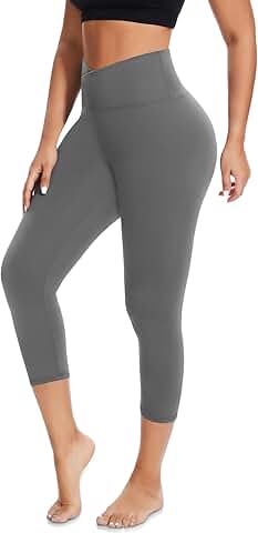 V Cross Waist Capri Leggings for Women, Summer Workout Tummy Control Butt Lift Soft Sports Yoga Pants