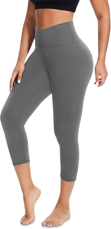 V Cross Waist Capri Leggings for Women, Summer Workout Tummy Control Butt Lift Soft Sports Yoga Pants