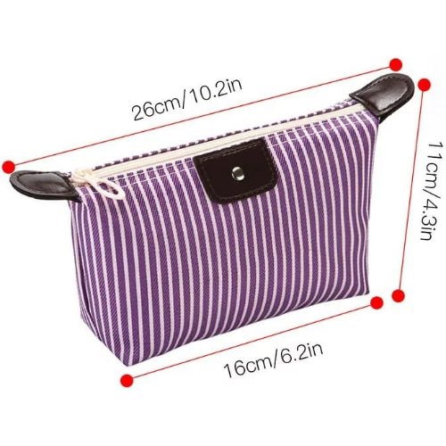 MODAIO-Waterproof Striped Dumpling Makeup Large Foldable Cosmetic Travel Bag (Purple)